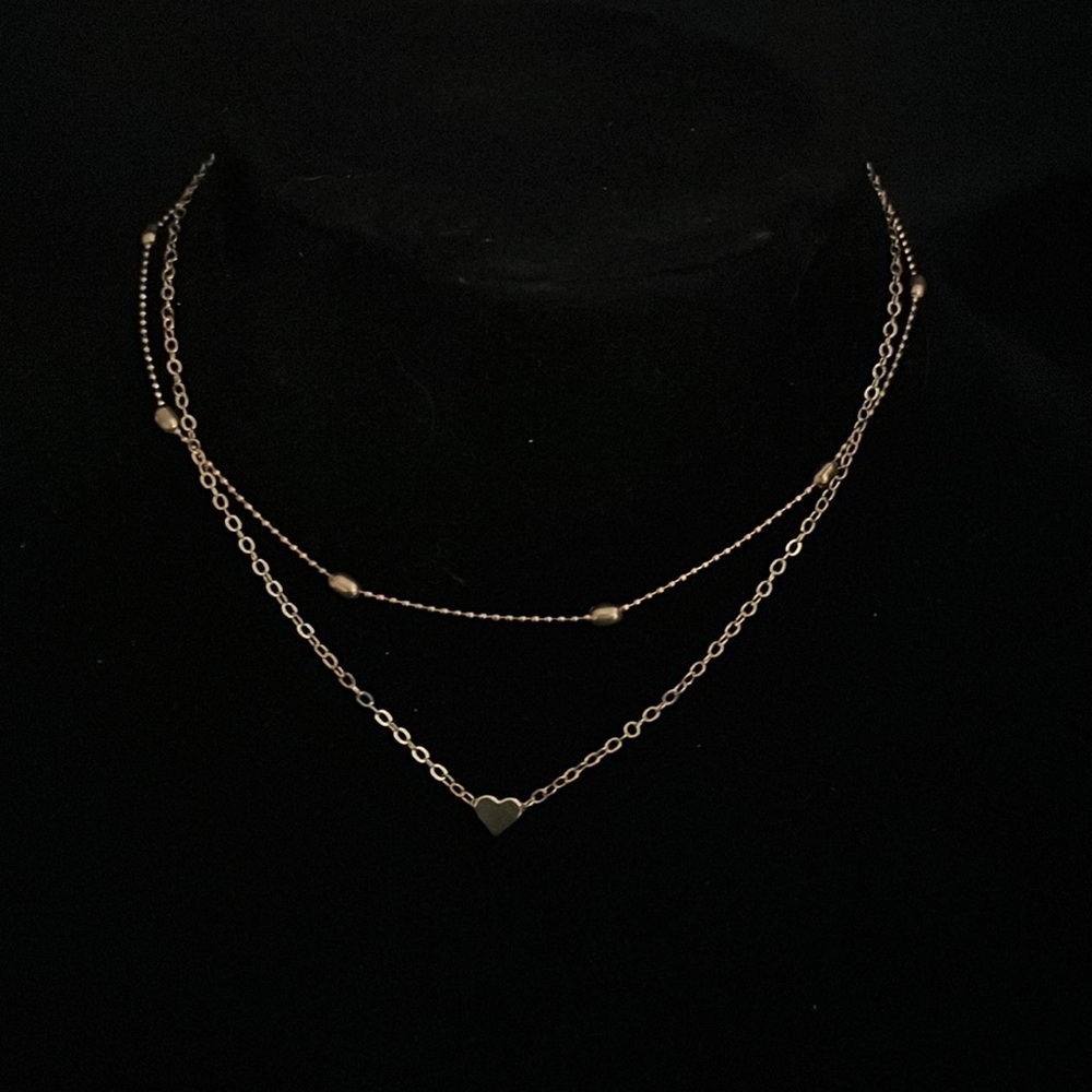Adorable Double strand Gold-tone Necklace with Heart.